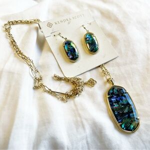 Kendra Scott Abalone Elle Earrings and Rayne Necklace Jewelry Set